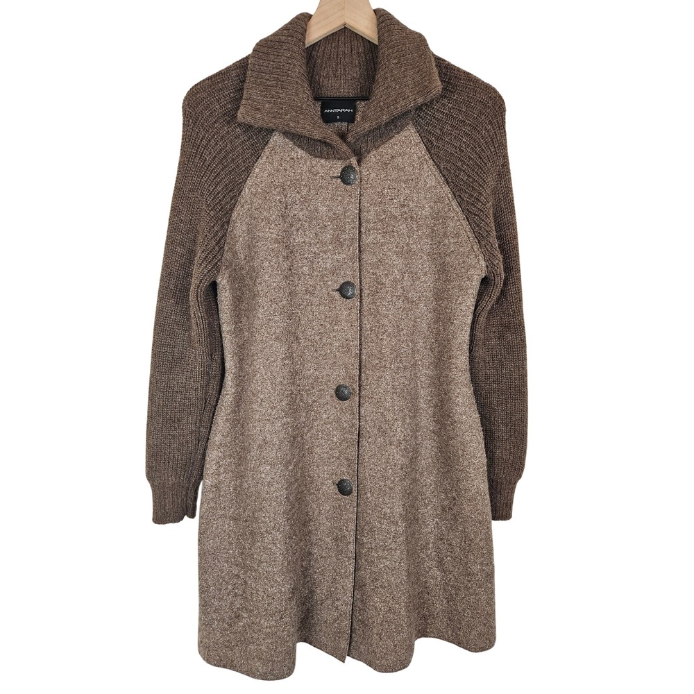 Anntarah button up‎ sweater cardigan alpaca wool blend boho lagenlook brown, S